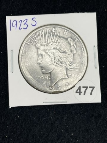 1923 S Peace Silver Dollar Coin: KEY WORDS: INDIAN ARTIFACT ARTIFACTS ARROWHEAD ARROWHEADS NATIVE AMERICAN MISSISSIPPIAN QUAPAW CADDO POTTERY COINS MORGAN DOLLAR PEACE DOLLAR SILVER COINS. All coins have been Sigma tested for