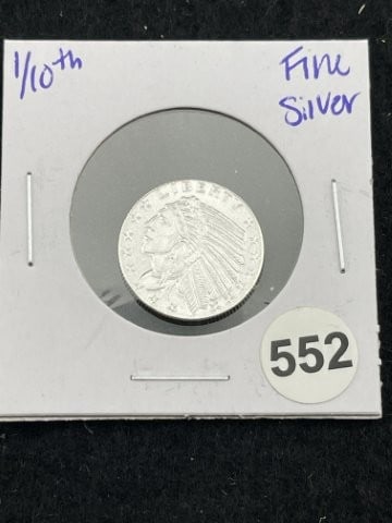 1/10th Fine Silver Coin: KEY WORDS: INDIAN ARTIFACT ARTIFACTS ARROWHEAD ARROWHEADS NATIVE AMERICAN MISSISSIPPIAN QUAPAW CADDO POTTERY COINS MORGAN DOLLAR PEACE DOLLAR SILVER COINS. All coins have been Sigma tested for
