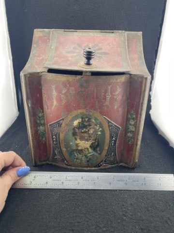 Early Toleware Tea Decorative Bin - 2