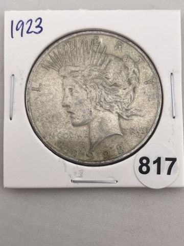 1923 Peace Silver Dollar Coin: KEY WORDS: INDIAN ARTIFACT ARTIFACTS ARROWHEAD ARROWHEADS NATIVE AMERICAN MISSISSIPPIAN QUAPAW CADDO POTTERY COINS MORGAN DOLLAR PEACE DOLLAR SILVER COINS. All coins have been Sigma tested for authent