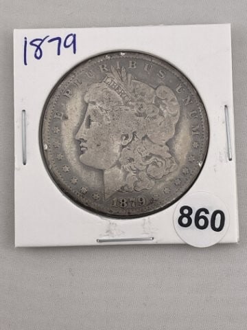 1879 Morgan Silver Dollar Coin: KEY WORDS: INDIAN ARTIFACT ARTIFACTS ARROWHEAD ARROWHEADS NATIVE AMERICAN MISSISSIPPIAN QUAPAW CADDO POTTERY COINS MORGAN DOLLAR PEACE DOLLAR SILVER COINS. All coins have been Sigma tested for authent