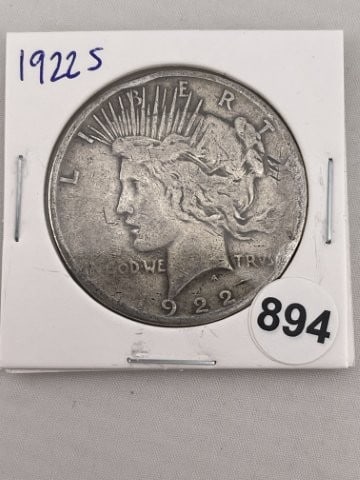 1922 S Peace Silver Dollar Coin: KEY WORDS: INDIAN ARTIFACT ARTIFACTS ARROWHEAD ARROWHEADS NATIVE AMERICAN MISSISSIPPIAN QUAPAW CADDO POTTERY COINS MORGAN DOLLAR PEACE DOLLAR SILVER COINS. All coins have been Sigma tested for authent
