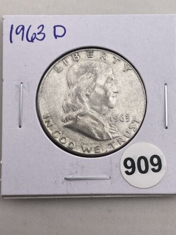 1963 D Franklin Half Dollar Silver Coin: KEY WORDS: INDIAN ARTIFACT ARTIFACTS ARROWHEAD ARROWHEADS NATIVE AMERICAN MISSISSIPPIAN QUAPAW CADDO POTTERY COINS MORGAN DOLLAR PEACE DOLLAR SILVER COINS. All coins have been Sigma tested for authent