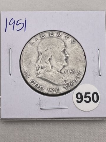 1951 Franklin Half Dollar Silver Coin (1 of 2)