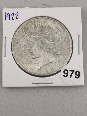 1922 Peace Silver Dollar Coin: KEY WORDS: INDIAN ARTIFACT ARTIFACTS ARROWHEAD ARROWHEADS NATIVE AMERICAN MISSISSIPPIAN QUAPAW CADDO POTTERY COINS MORGAN DOLLAR PEACE DOLLAR SILVER COINS. All coins have been Sigma tested for authent