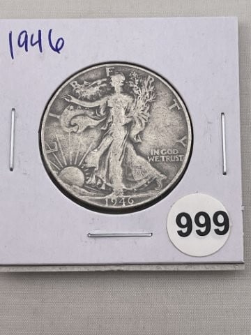 1946 Walking Liberty Half Dollar Silver Coin: KEY WORDS: INDIAN ARTIFACT ARTIFACTS ARROWHEAD ARROWHEADS NATIVE AMERICAN MISSISSIPPIAN QUAPAW CADDO POTTERY COINS MORGAN DOLLAR PEACE DOLLAR SILVER COINS. All coins have been Sigma tested for authent