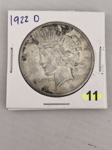 1922 D Peace Silver Dollar Coin: KEY WORDS: INDIAN ARTIFACT ARTIFACTS ARROWHEAD ARROWHEADS NATIVE AMERICAN MISSISSIPPIAN QUAPAW CADDO POTTERY COINS MORGAN DOLLAR PEACE DOLLAR SILVER COINS. All coins have been Sigma tested for authent