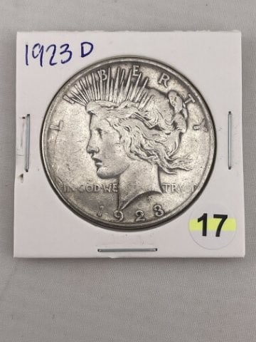 1923 D Peace Silver Dollar Coin: KEY WORDS: INDIAN ARTIFACT ARTIFACTS ARROWHEAD ARROWHEADS NATIVE AMERICAN MISSISSIPPIAN QUAPAW CADDO POTTERY COINS MORGAN DOLLAR PEACE DOLLAR SILVER COINS. All coins have been Sigma tested for authent