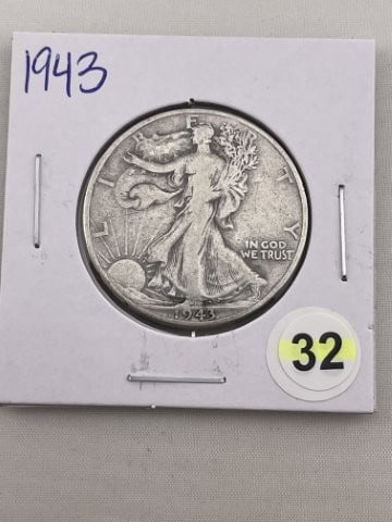 1943 Walking Liberty Half Dollar Silver Coin: KEY WORDS: INDIAN ARTIFACT ARTIFACTS ARROWHEAD ARROWHEADS NATIVE AMERICAN MISSISSIPPIAN QUAPAW CADDO POTTERY COINS MORGAN DOLLAR PEACE DOLLAR SILVER COINS. All coins have been Sigma tested for authent
