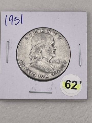1951 Franklin Half Dollar Silver Coin (1 of 2)