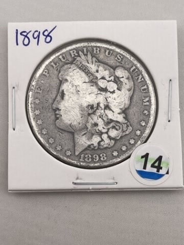1898 Morgan Silver Dollar Coin: KEY WORDS: INDIAN ARTIFACT ARTIFACTS ARROWHEAD ARROWHEADS NATIVE AMERICAN MISSISSIPPIAN QUAPAW CADDO POTTERY COINS MORGAN DOLLAR PEACE DOLLAR SILVER COINS. All coins have been Sigma tested for authent
