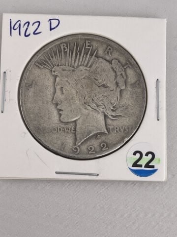 1922 D Peace Silver Dollar Coin: KEY WORDS: INDIAN ARTIFACT ARTIFACTS ARROWHEAD ARROWHEADS NATIVE AMERICAN MISSISSIPPIAN QUAPAW CADDO POTTERY COINS MORGAN DOLLAR PEACE DOLLAR SILVER COINS. All coins have been Sigma tested for authent
