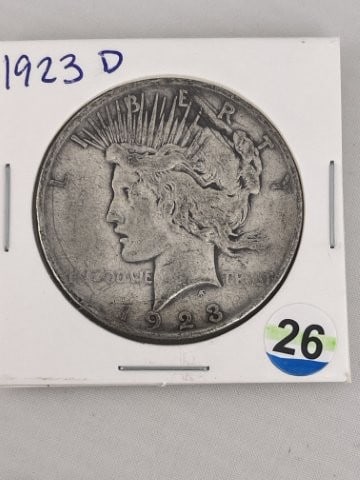 1923 D Peace Silver Dollar Coin: KEY WORDS: INDIAN ARTIFACT ARTIFACTS ARROWHEAD ARROWHEADS NATIVE AMERICAN MISSISSIPPIAN QUAPAW CADDO POTTERY COINS MORGAN DOLLAR PEACE DOLLAR SILVER COINS. All coins have been Sigma tested for authent