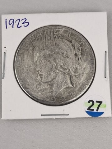 1923 Peace Silver Dollar Coin: KEY WORDS: INDIAN ARTIFACT ARTIFACTS ARROWHEAD ARROWHEADS NATIVE AMERICAN MISSISSIPPIAN QUAPAW CADDO POTTERY COINS MORGAN DOLLAR PEACE DOLLAR SILVER COINS. All coins have been Sigma tested for authent