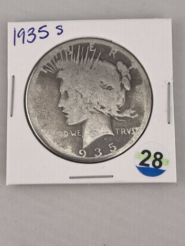 1935 S Peace Silver Dollar Coin: KEY WORDS: INDIAN ARTIFACT ARTIFACTS ARROWHEAD ARROWHEADS NATIVE AMERICAN MISSISSIPPIAN QUAPAW CADDO POTTERY COINS MORGAN DOLLAR PEACE DOLLAR SILVER COINS. All coins have been Sigma tested for authent