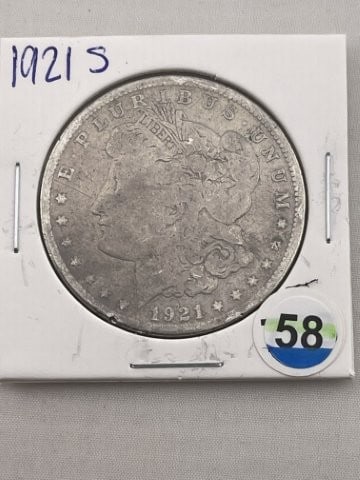 1921 S Morgan Silver Dollar Coin: KEY WORDS: INDIAN ARTIFACT ARTIFACTS ARROWHEAD ARROWHEADS NATIVE AMERICAN MISSISSIPPIAN QUAPAW CADDO POTTERY COINS MORGAN DOLLAR PEACE DOLLAR SILVER COINS. All coins have been Sigma tested for authent