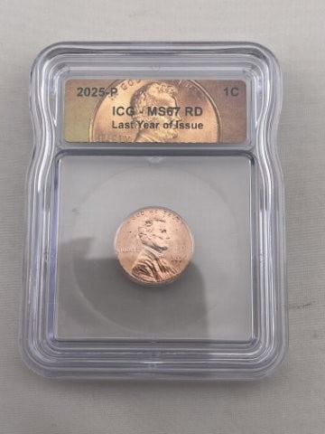 2025 ICG MS67 Last Year of Issue Penny Coin: KEY WORDS: INDIAN ARTIFACT ARTIFACTS ARROWHEAD ARROWHEADS NATIVE AMERICAN MISSISSIPPIAN QUAPAW CADDO POTTERY COINS MORGAN DOLLAR PEACE DOLLAR SILVER COINS. All coins have been Sigma tested for authent