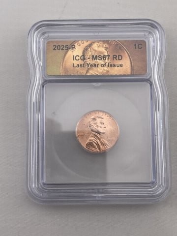 2025 ICG MS67 Last Year of Issue Penny Coin: KEY WORDS: INDIAN ARTIFACT ARTIFACTS ARROWHEAD ARROWHEADS NATIVE AMERICAN MISSISSIPPIAN QUAPAW CADDO POTTERY COINS MORGAN DOLLAR PEACE DOLLAR SILVER COINS. All coins have been Sigma tested for authent