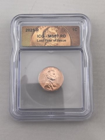 2025 ICG MS67 Last Year of Issue Penny Coin: KEY WORDS: INDIAN ARTIFACT ARTIFACTS ARROWHEAD ARROWHEADS NATIVE AMERICAN MISSISSIPPIAN QUAPAW CADDO POTTERY COINS MORGAN DOLLAR PEACE DOLLAR SILVER COINS. All coins have been Sigma tested for authent