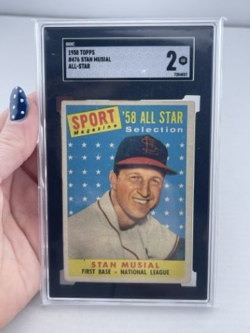 1958 Topps Stan Musial Baseball Card: KEY WORDS: INDIAN ARTIFACT ARTIFACTS ARROWHEAD ARROWHEADS NATIVE AMERICAN MISSISSIPPIAN QUAPAW CADDO POTTERY COINS MORGAN DOLLAR PEACE DOLLAR SILVER COINS. All coins have been Sigma tested for authent