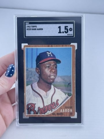 1962 Topps Hank Aaron Baseball Card: KEY WORDS: INDIAN ARTIFACT ARTIFACTS ARROWHEAD ARROWHEADS NATIVE AMERICAN MISSISSIPPIAN QUAPAW CADDO POTTERY COINS MORGAN DOLLAR PEACE DOLLAR SILVER COINS. All coins have been Sigma tested for authent