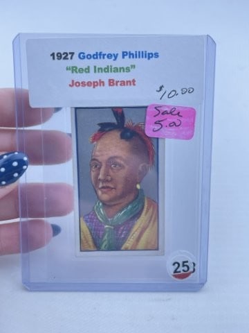 1927 Godfrey Phillips Red Indians Joseph Brant: KEY WORDS: INDIAN ARTIFACT ARTIFACTS ARROWHEAD ARROWHEADS NATIVE AMERICAN MISSISSIPPIAN QUAPAW CADDO POTTERY COINS MORGAN DOLLAR PEACE DOLLAR SILVER COINS. All coins have been Sigma tested for
