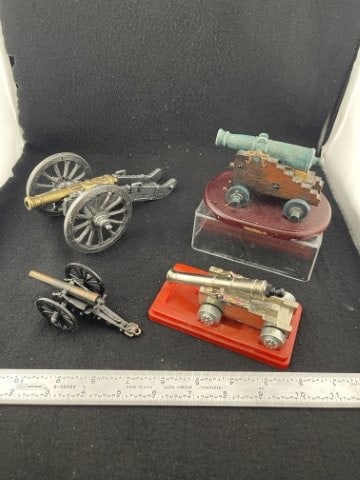 4 Toy Cannans: KEY WORDS: INDIAN ARTIFACT ARTIFACTS ARROWHEAD ARROWHEADS NATIVE AMERICAN MISSISSIPPIAN QUAPAW CADDO POTTERY COINS MORGAN DOLLAR PEACE DOLLAR SILVER COINS. All coins have been Sigma tested for