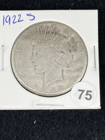 1922 S Peace Silver Dollar Coin: KEY WORDS: INDIAN ARTIFACT ARTIFACTS ARROWHEAD ARROWHEADS NATIVE AMERICAN MISSISSIPPIAN QUAPAW CADDO POTTERY COINS MORGAN DOLLAR PEACE DOLLAR SILVER COINS. All coins have been Sigma tested for authent