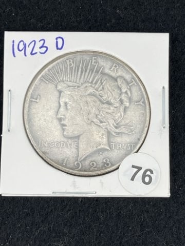 1923 D Peace Silver Dollar Coin: KEY WORDS: INDIAN ARTIFACT ARTIFACTS ARROWHEAD ARROWHEADS NATIVE AMERICAN MISSISSIPPIAN QUAPAW CADDO POTTERY COINS MORGAN DOLLAR PEACE DOLLAR SILVER COINS. All coins have been Sigma tested for