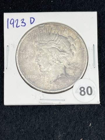 1923 D Peace Silver Dollar Coin: KEY WORDS: INDIAN ARTIFACT ARTIFACTS ARROWHEAD ARROWHEADS NATIVE AMERICAN MISSISSIPPIAN QUAPAW CADDO POTTERY COINS MORGAN DOLLAR PEACE DOLLAR SILVER COINS. All coins have been Sigma tested for