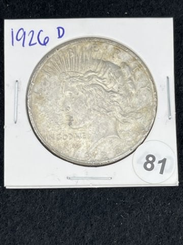 1926 D Peace Silver Dollar Coin: KEY WORDS: INDIAN ARTIFACT ARTIFACTS ARROWHEAD ARROWHEADS NATIVE AMERICAN MISSISSIPPIAN QUAPAW CADDO POTTERY COINS MORGAN DOLLAR PEACE DOLLAR SILVER COINS. All coins have been Sigma tested for