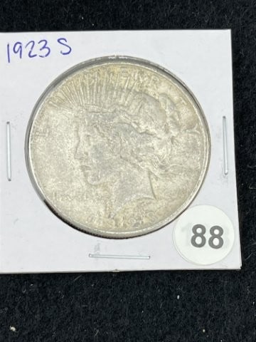 1923 S Peace Silver Dollar Coin: KEY WORDS: INDIAN ARTIFACT ARTIFACTS ARROWHEAD ARROWHEADS NATIVE AMERICAN MISSISSIPPIAN QUAPAW CADDO POTTERY COINS MORGAN DOLLAR PEACE DOLLAR SILVER COINS. All coins have been Sigma tested for