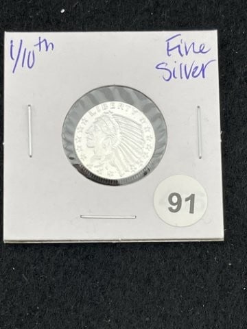 1/10th Fine Silver Coin: KEY WORDS: INDIAN ARTIFACT ARTIFACTS ARROWHEAD ARROWHEADS NATIVE AMERICAN MISSISSIPPIAN QUAPAW CADDO POTTERY COINS MORGAN DOLLAR PEACE DOLLAR SILVER COINS. All coins have been Sigma tested for