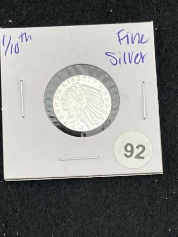 1/10th Fine Silver Coin: KEY WORDS: INDIAN ARTIFACT ARTIFACTS ARROWHEAD ARROWHEADS NATIVE AMERICAN MISSISSIPPIAN QUAPAW CADDO POTTERY COINS MORGAN DOLLAR PEACE DOLLAR SILVER COINS. All coins have been Sigma tested for authent