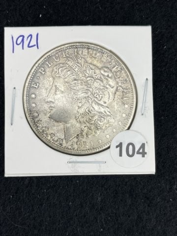 1921 Morgan Silver Dollar Coin: KEY WORDS: INDIAN ARTIFACT ARTIFACTS ARROWHEAD ARROWHEADS NATIVE AMERICAN MISSISSIPPIAN QUAPAW CADDO POTTERY COINS MORGAN DOLLAR PEACE DOLLAR SILVER COINS. All coins have been Sigma tested for authent
