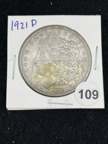 1921 D Morgan Silver Dollar Coin: KEY WORDS: INDIAN ARTIFACT ARTIFACTS ARROWHEAD ARROWHEADS NATIVE AMERICAN MISSISSIPPIAN QUAPAW CADDO POTTERY COINS MORGAN DOLLAR PEACE DOLLAR SILVER COINS. All coins have been Sigma tested for