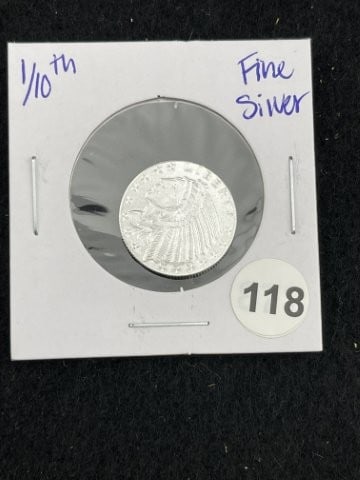 1/10th Fine Silver Coin: KEY WORDS: INDIAN ARTIFACT ARTIFACTS ARROWHEAD ARROWHEADS NATIVE AMERICAN MISSISSIPPIAN QUAPAW CADDO POTTERY COINS MORGAN DOLLAR PEACE DOLLAR SILVER COINS. All coins have been Sigma tested for authent