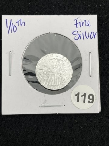 1/10th Fine Silver Coin: KEY WORDS: INDIAN ARTIFACT ARTIFACTS ARROWHEAD ARROWHEADS NATIVE AMERICAN MISSISSIPPIAN QUAPAW CADDO POTTERY COINS MORGAN DOLLAR PEACE DOLLAR SILVER COINS. All coins have been Sigma tested for authent