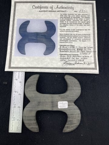 Double Winged Bannerstone with Byron Anderson COA from Ross County, Ohio ex - Fred Young Collection: Double Winged Bannerstone with Byron Anderson COA from Ross County, Ohio ex - Fred Young Collection Indian Artifact Arrowhead