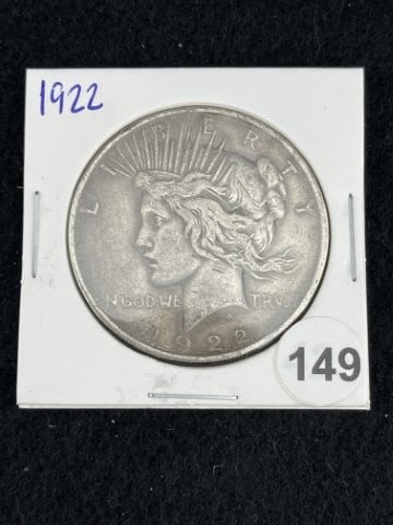 1922 Peace Silver Dollar Coin: KEY WORDS: INDIAN ARTIFACT ARTIFACTS ARROWHEAD ARROWHEADS NATIVE AMERICAN MISSISSIPPIAN QUAPAW CADDO POTTERY COINS MORGAN DOLLAR PEACE DOLLAR SILVER COINS. All coins have been Sigma tested for