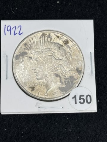 1922 Peace Silver Dollar Coin: KEY WORDS: INDIAN ARTIFACT ARTIFACTS ARROWHEAD ARROWHEADS NATIVE AMERICAN MISSISSIPPIAN QUAPAW CADDO POTTERY COINS MORGAN DOLLAR PEACE DOLLAR SILVER COINS. All coins have been Sigma tested for