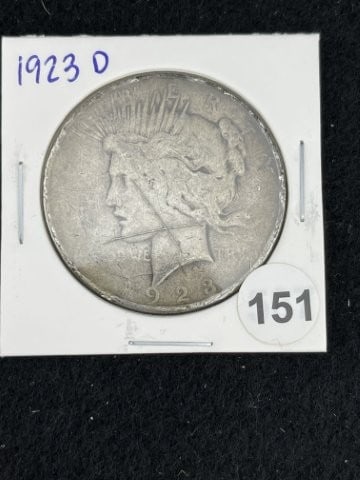 1923 D Peace Silver Dollar Coin: KEY WORDS: INDIAN ARTIFACT ARTIFACTS ARROWHEAD ARROWHEADS NATIVE AMERICAN MISSISSIPPIAN QUAPAW CADDO POTTERY COINS MORGAN DOLLAR PEACE DOLLAR SILVER COINS. All coins have been Sigma tested for