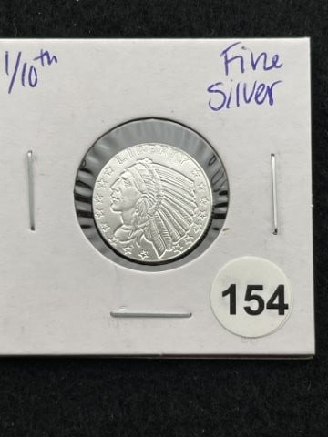 1/10th Fine Silver Coin: KEY WORDS: INDIAN ARTIFACT ARTIFACTS ARROWHEAD ARROWHEADS NATIVE AMERICAN MISSISSIPPIAN QUAPAW CADDO POTTERY COINS MORGAN DOLLAR PEACE DOLLAR SILVER COINS. All coins have been Sigma tested for authent