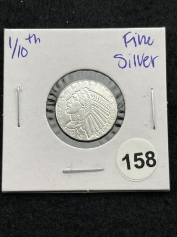 1/10th Fine Silver Coin: KEY WORDS: INDIAN ARTIFACT ARTIFACTS ARROWHEAD ARROWHEADS NATIVE AMERICAN MISSISSIPPIAN QUAPAW CADDO POTTERY COINS MORGAN DOLLAR PEACE DOLLAR SILVER COINS. All coins have been Sigma tested for