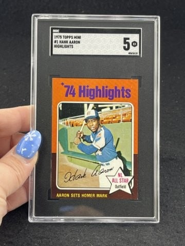 1975 Topps Mini Hank Aaron Baseball Card: KEY WORDS: INDIAN ARTIFACT ARTIFACTS ARROWHEAD ARROWHEADS NATIVE AMERICAN MISSISSIPPIAN QUAPAW CADDO POTTERY COINS MORGAN DOLLAR PEACE DOLLAR SILVER COINS. All coins have been Sigma tested for