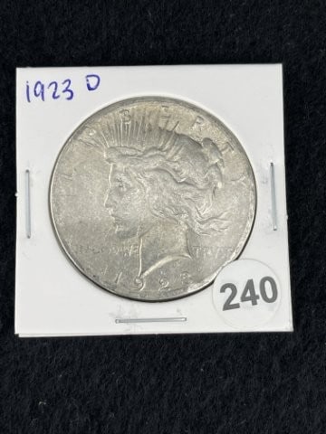 1923 D Peace Silver Dollar Coin: KEY WORDS: INDIAN ARTIFACT ARTIFACTS ARROWHEAD ARROWHEADS NATIVE AMERICAN MISSISSIPPIAN QUAPAW CADDO POTTERY COINS MORGAN DOLLAR PEACE DOLLAR SILVER COINS. All coins have been Sigma tested for
