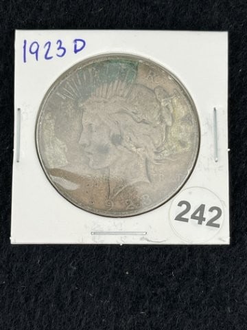 1923 D Peace Silver Dollar Coin: KEY WORDS: INDIAN ARTIFACT ARTIFACTS ARROWHEAD ARROWHEADS NATIVE AMERICAN MISSISSIPPIAN QUAPAW CADDO POTTERY COINS MORGAN DOLLAR PEACE DOLLAR SILVER COINS. All coins have been Sigma tested for