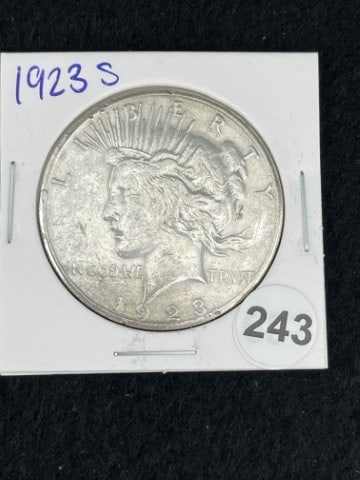 1923 S Peace Silver Dollar Coin: KEY WORDS: INDIAN ARTIFACT ARTIFACTS ARROWHEAD ARROWHEADS NATIVE AMERICAN MISSISSIPPIAN QUAPAW CADDO POTTERY COINS MORGAN DOLLAR PEACE DOLLAR SILVER COINS. All coins have been Sigma tested for