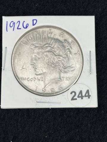 1926 D Peace Silver Dollar Coin: KEY WORDS: INDIAN ARTIFACT ARTIFACTS ARROWHEAD ARROWHEADS NATIVE AMERICAN MISSISSIPPIAN QUAPAW CADDO POTTERY COINS MORGAN DOLLAR PEACE DOLLAR SILVER COINS. All coins have been Sigma tested for