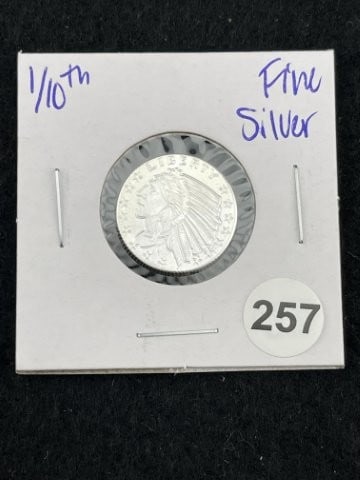 1/10th Fine Silver Coin: KEY WORDS: INDIAN ARTIFACT ARTIFACTS ARROWHEAD ARROWHEADS NATIVE AMERICAN MISSISSIPPIAN QUAPAW CADDO POTTERY COINS MORGAN DOLLAR PEACE DOLLAR SILVER COINS. All coins have been Sigma tested for